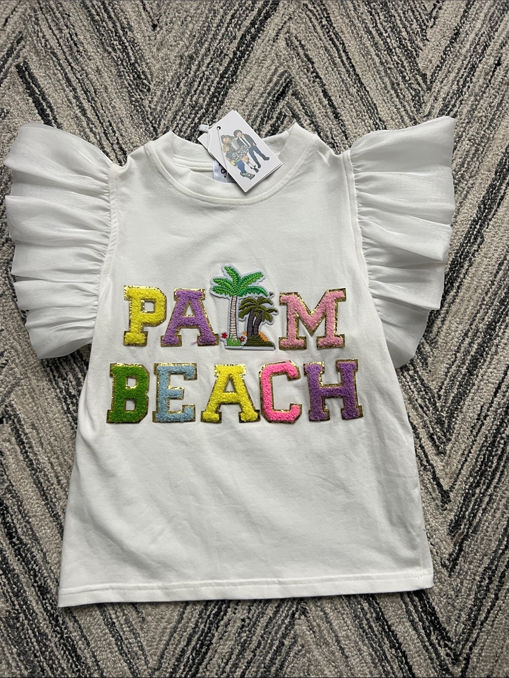 NWT Lola + The Boys White 'Palm Beach' Tee with Ruffle Sleeves Size 8